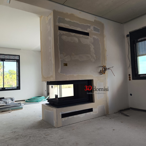 Τοποθέτηση ενεργειακού τζακιού 3 όψεων 3 side U-90-52  e-Line - στο νέο Βουτζα